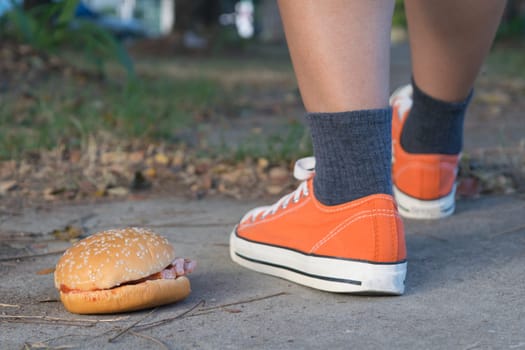 Good bye junk food hamburger left to jogging exercise