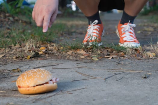 Good bye junk food hamburger left to jogging exercise