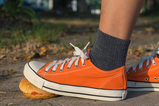 Good bye junk food hamburger left to jogging exercise