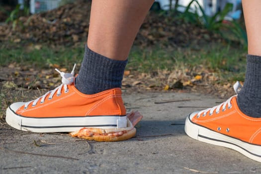 Good bye junk food hamburger left to jogging exercise
