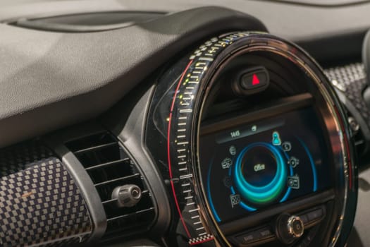 Zoom at sports car console in Car show event at Bangkok, Thailand. This a open event no need press credentials required.