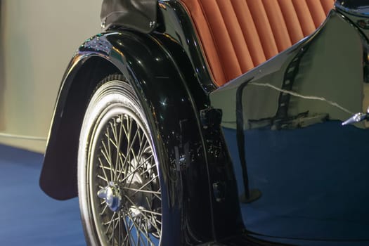 Zoom at classic car wheel in Car show event at Bangkok, Thailand. This a open event no need property release and press credentials required.