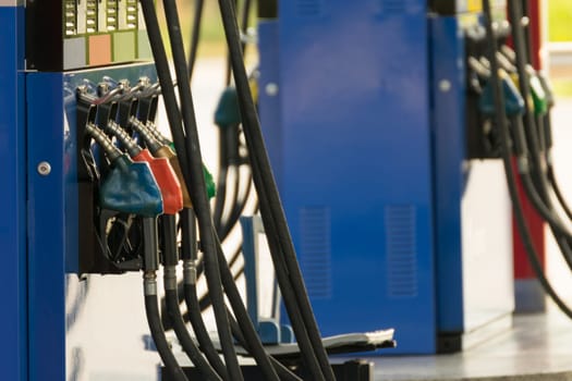 Fuel pumps at a petrol gas station