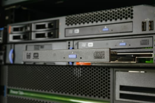 Computer Server and  CD or DVD drive in datacenter
