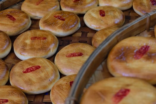 Chinese pastry on traditional basket