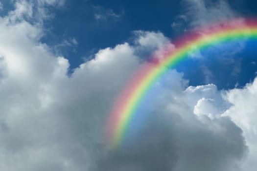 Nature cloudscape with blue sky and white cloud with rainbow