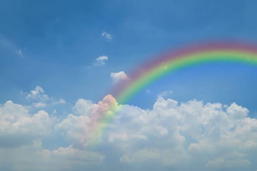 Nature cloudscape with blue sky and white cloud with rainbow