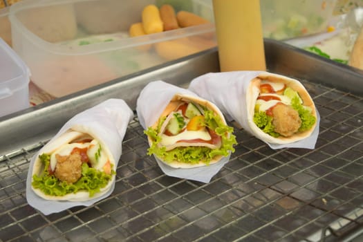 Meat Kebab in a bun at thai market