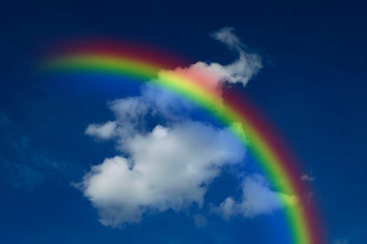 Nature cloudscape with blue sky and white cloud with rainbow
