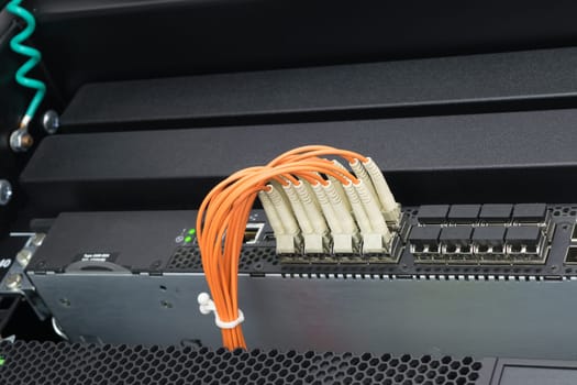 Network switch HUB and fiber optic cable in datacenter