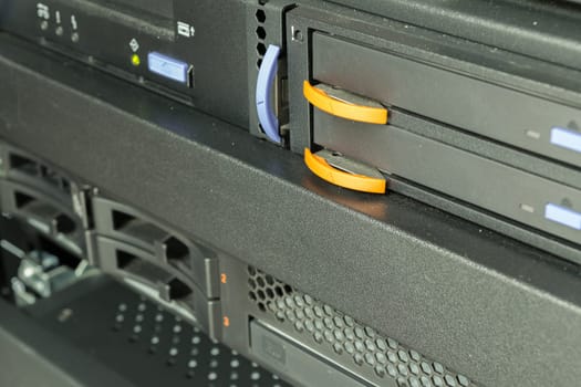 Computer Server and  CD or DVD and tape drive in datacenter