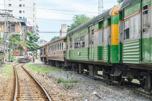 Bangkok, Thailand - September 5, 2015 : People on the Thai train. Many people in Thailand popular travel by train because it is cheaper.