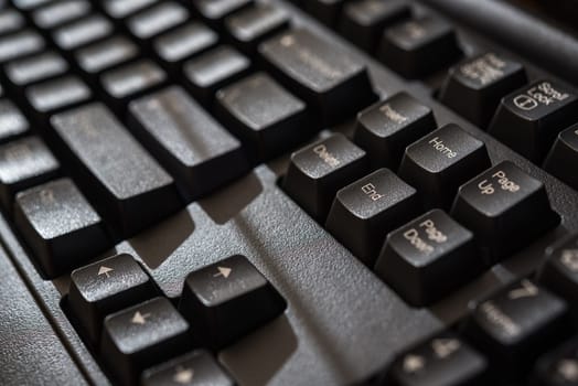 Keyboard for computer server or desktop computer focus on home and end button on a keyboard in office, business and information technology concept