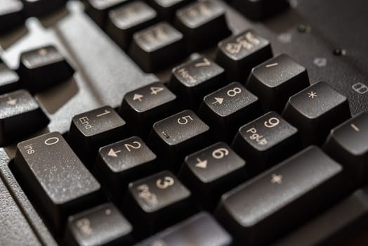 Keyboard for computer server or desktop computer focus on numeric keypad button on a keyboard in office, business and information technology concept