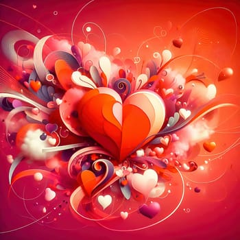 A digital artwork with red hearts, futuristic lines and glowing effects - perfect for Valentine's Day, love, romance and modern designs