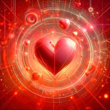 A digital artwork with red hearts, futuristic lines and glowing effects - perfect for Valentine's Day, love, romance and modern designs