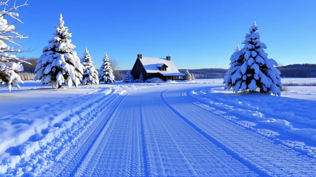 Village house, countryside covered with snow. High quality photo