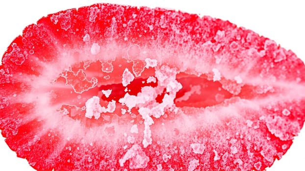 Storing frozen berries in winter. Strawberries covered in ice. High quality photo