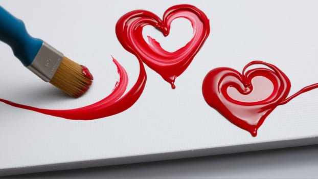 Red hearts painted with red paint on a white background. High quality photo