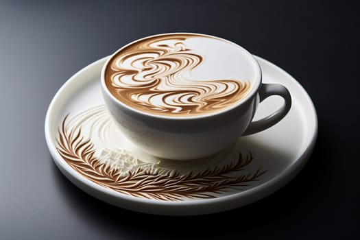 White cup of coffee with beautiful latte art. Generated by artificial intelligence