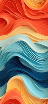 A captivating interplay of orange, yellow, and blue waves bold graphic illustration - Generative AI. Orange, yellow, blue, waves.