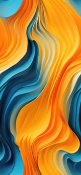 A hypnotic blend of orange, yellow, and blue waves bold graphic illustration - Generative AI. Wallpaper, waves, yellow, orange, blue.