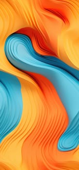 A hypnotic blend of orange, yellow, and blue waves bold graphic illustration - Generative AI. Wallpaper, waves, yellow, orange, blue.