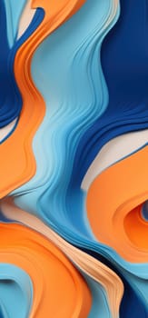 An abstract ocean of orange, yellow, and blue waves bold graphic illustration - Generative AI. Pastel, waves, blue, yellow, orange.