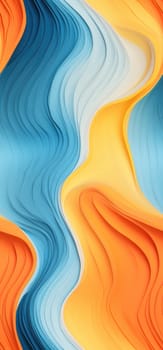 An abstract representation of orange, yellow, and blue waves bold graphic illustration - Generative AI. Distorted, waves, blue, yellow, orange.