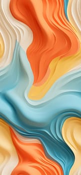 An abstract representation of orange, yellow, and blue waves bold graphic illustration - Generative AI. Distorted, waves, blue, yellow, orange.