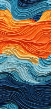 An abstract tapestry of orange, yellow, and blue waves bold graphic illustration - Generative AI. Liquid, waves, wallpapers, blue, yellow.