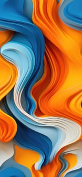 Electric currents of orange, yellow, and blue waves bold graphic illustration - Generative AI. Swirl, waves, wallpapers, blue, orange.