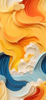 Vibrant bursts of orange, yellow, and blue waves bold graphic illustration - Generative AI. Waves, wallpaper, iphone, blue, orange.