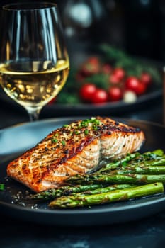 fried salmon on a plate, Generative AI, food