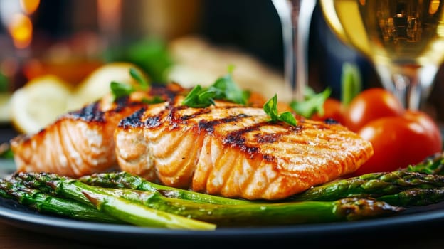 fried salmon on a plate, Generative AI, food