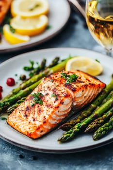 fried salmon on a plate, Generative AI, food
