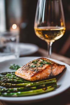 fried salmon on a plate, Generative AI, food