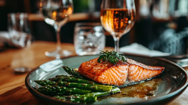 fried salmon on a plate, Generative AI, food