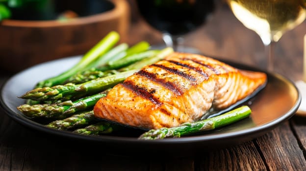 fried salmon on a plate, Generative AI, food