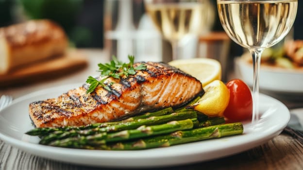 fried salmon on a plate, Generative AI, food