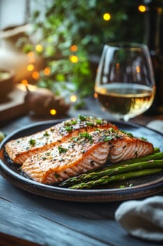 fried salmon on a plate, Generative AI, food