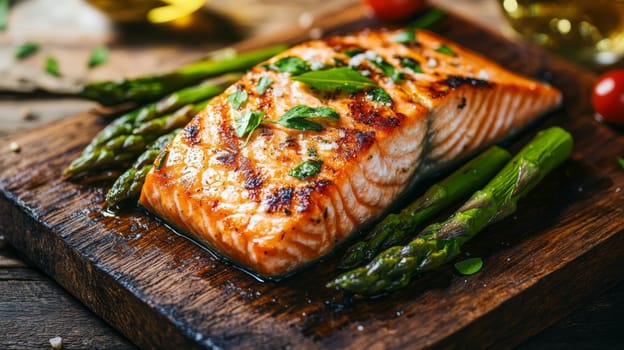 fried salmon on a plate, Generative AI, food