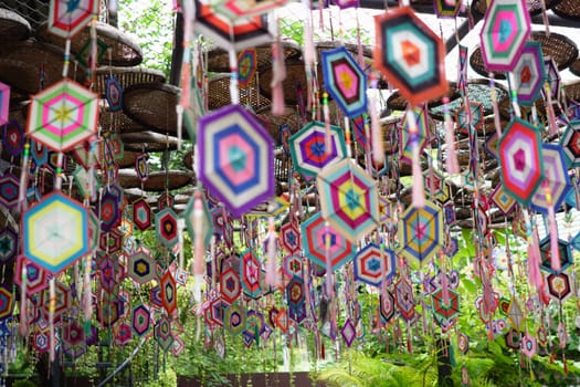 Handicraft colourful yarn mobile decoration