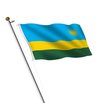 A Rwanda Flagpole 3d illustration on white with clipping path