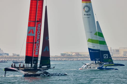 UAE, Dubai, 23 November 2024: Rolex Sail GP Grand Prix international sailing competition using high performance F50 foiling catamarans. High quality photo