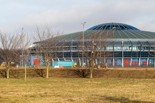 02.02.2025 - Minsk, Belarus - Shot of the multi purpose indoor sports arena called Chizhovka-Arena.