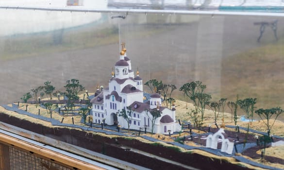 Shot of the a hand made, scaled down model or a mock-up of the orthodox church