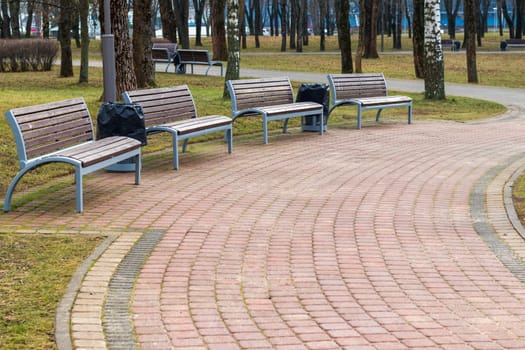 Shot of the benches in the park