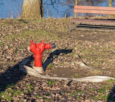 Close up shot of the fire fighting hydrant