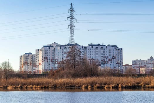 Shot of the modern city on the bank of the river